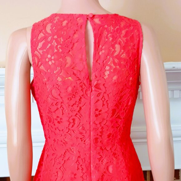 J.Crew Floral Lace Sheath Dress 0 Orange Sleeveless Keyhole Back Fully Lined - Picture 5 of 9